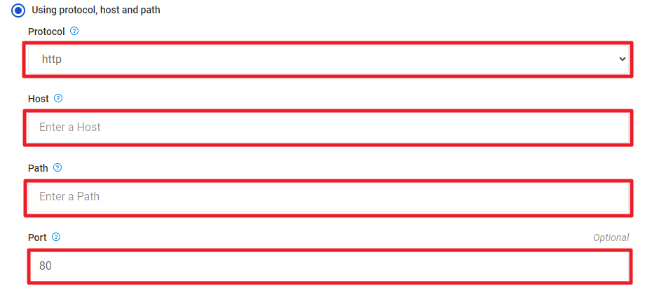 서비스 정보 입력 - protocol, host, path, port 사용