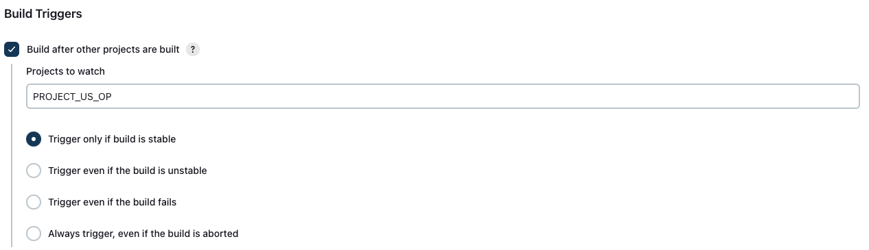 빌드 자동 실행 조건 설정 화면